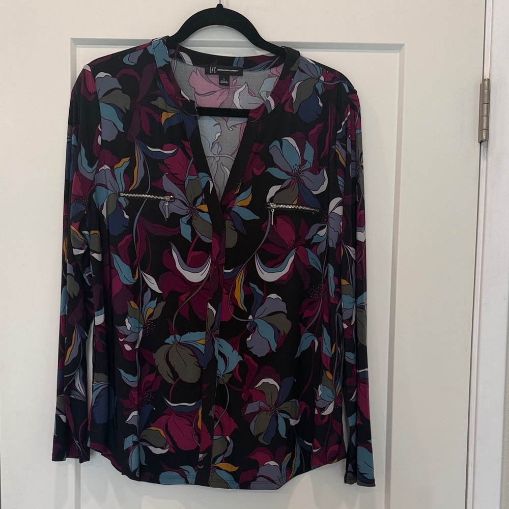 INC Multicolor Floral Long Sleeve Blouse